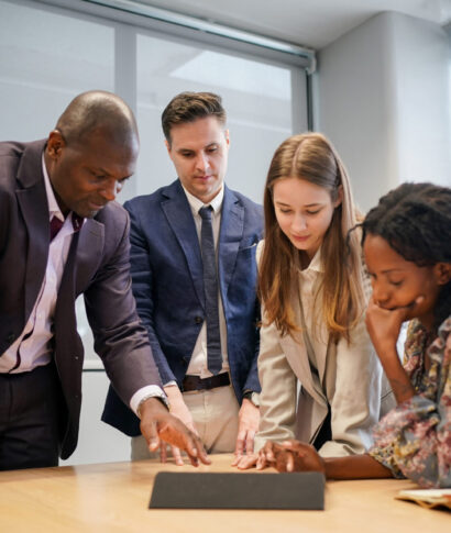 Business people in the workplace are discussing a working strategy for doing business